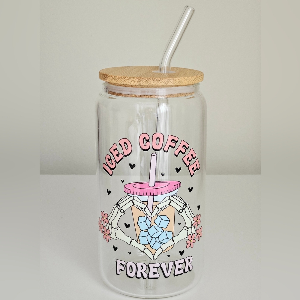 Iced Coffee Forever 16oz Clear Beer Can Glass Cup